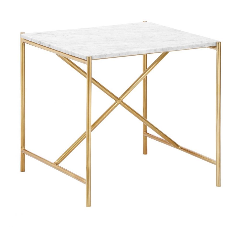 Приставной столик ФИНН., медный металл, столешница белый мрамор, В50 х50х50 см, SIA