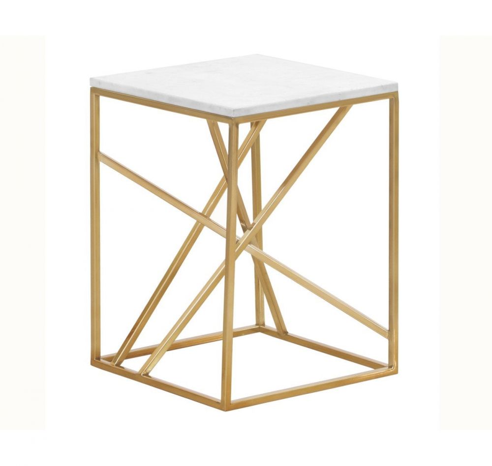 Приставной столик из мрамора ЭЛИН, медный металл, столешница белый мрамор, В48х36х36см, SIA