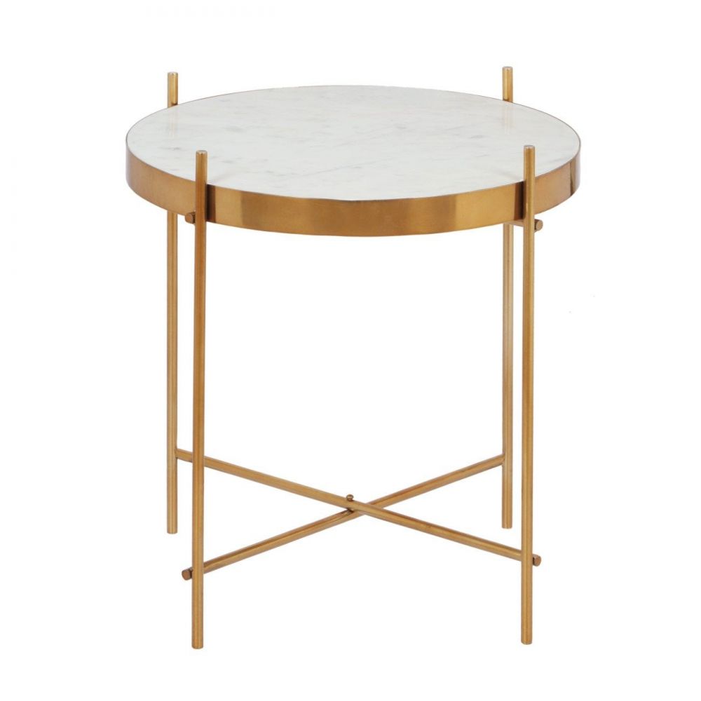 Приставной столик из мрамора МИЛА, медный металл, столешница белый мрамор, В45хД43см, SIA