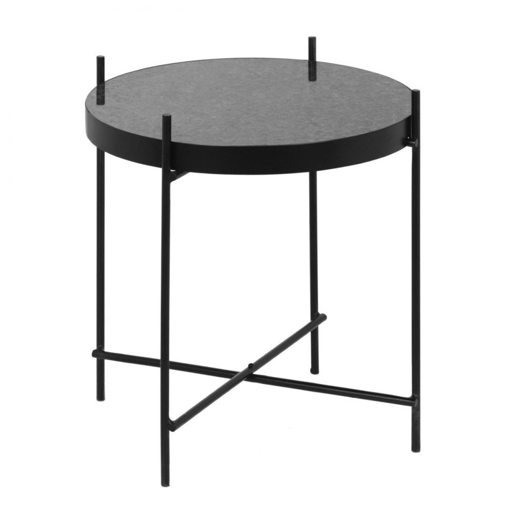 Приставной столик из мрамора МИЛА, черный металл, столешница черный гранит, В45хД43см, SIA