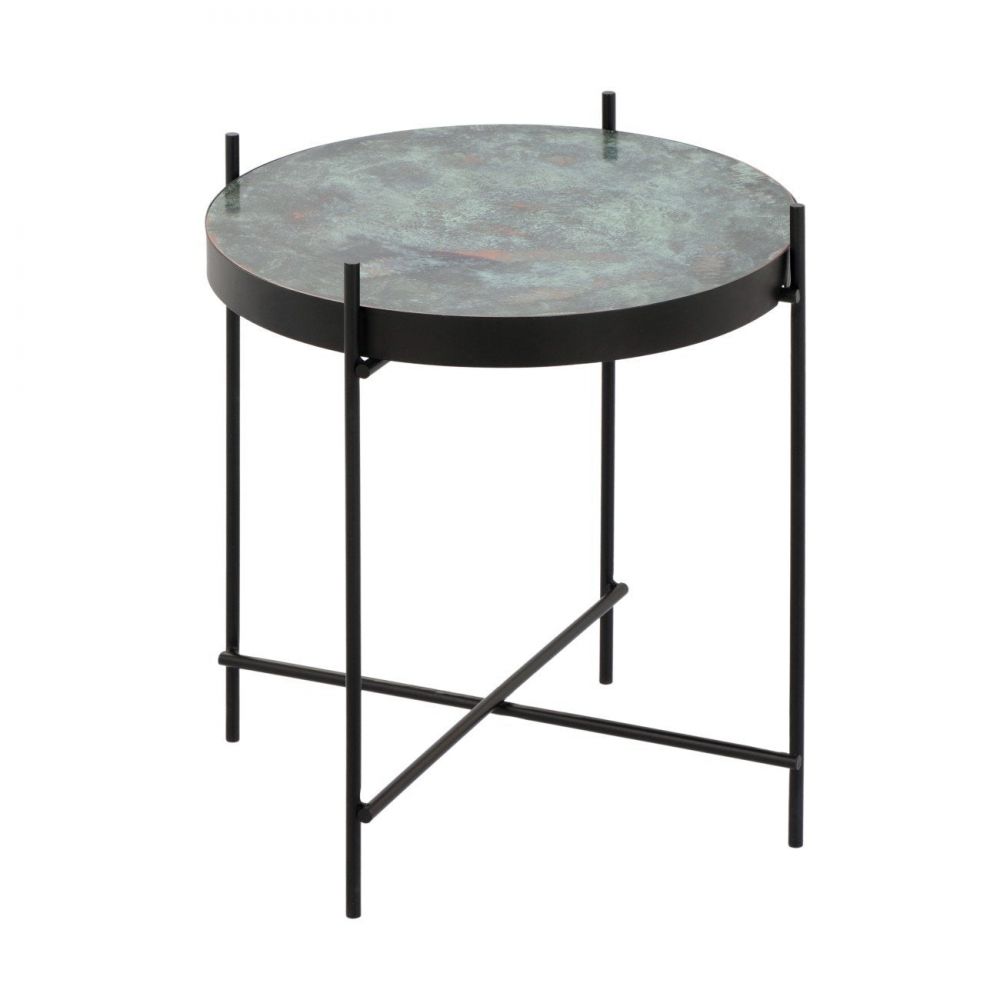 Приставной столик из мрамора МИЛА, черный металл, столешница зеленый мрамор, В45хД43см, SIA